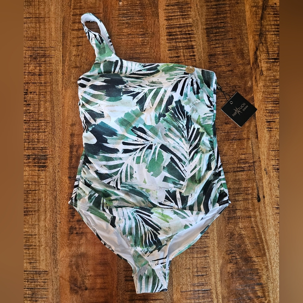 Niptuck Green and White Kids One Piece Swimsuit Multifit Cup